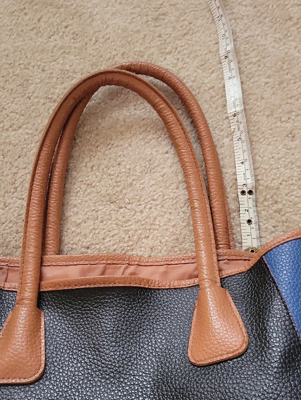 Neiman Marcus Black, Blue & Tan Leather Colorblock Tote - Picture 7 of 10